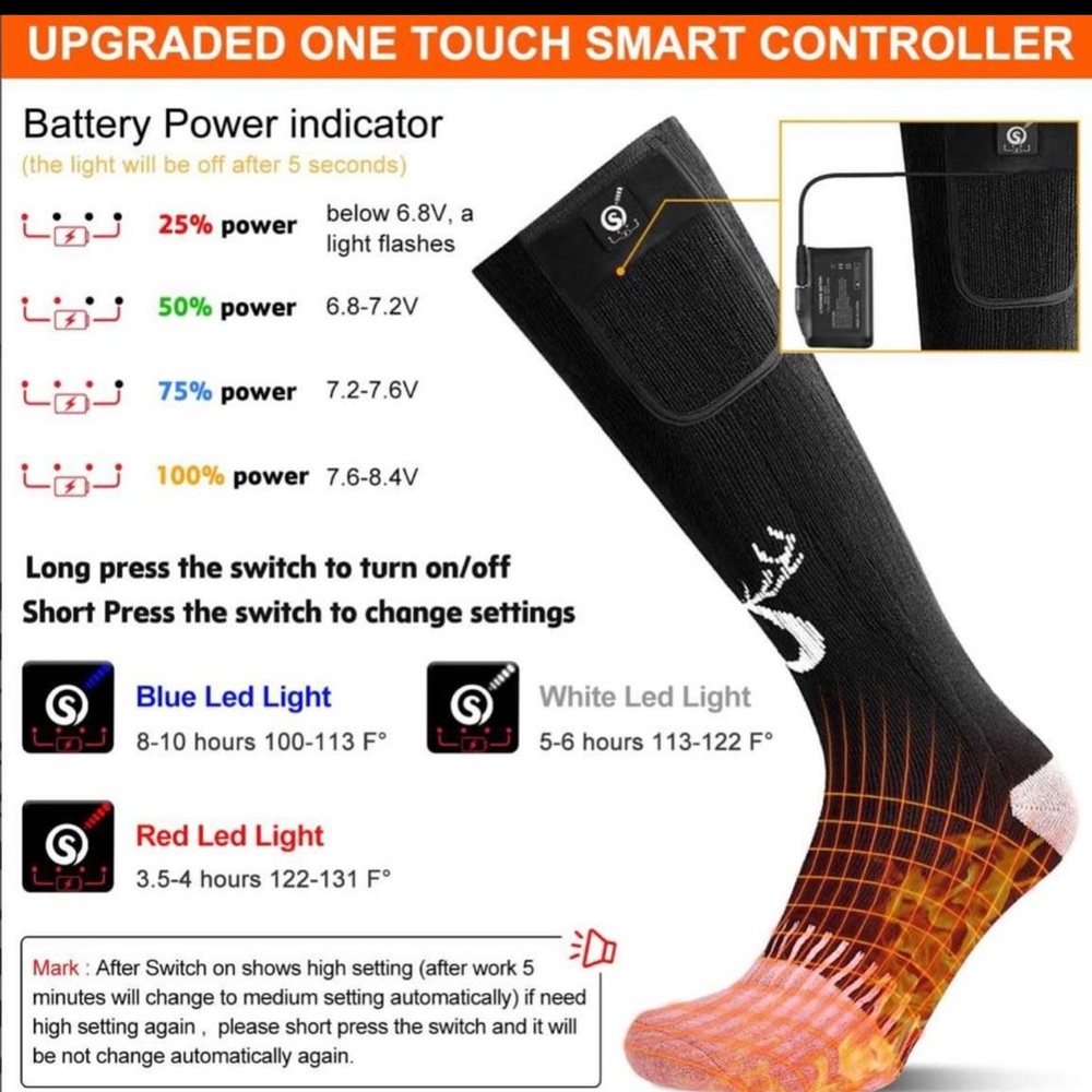 Battery powered heated socks